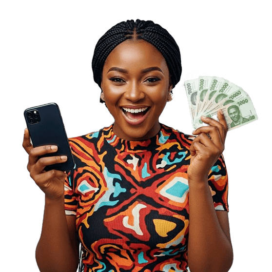 Woman with cash and phone